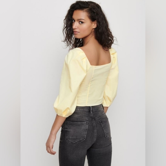 Dynamite yellow blouse with lantern sleeves  and sweetheart neckline in sz XS - Picture 5 of 7